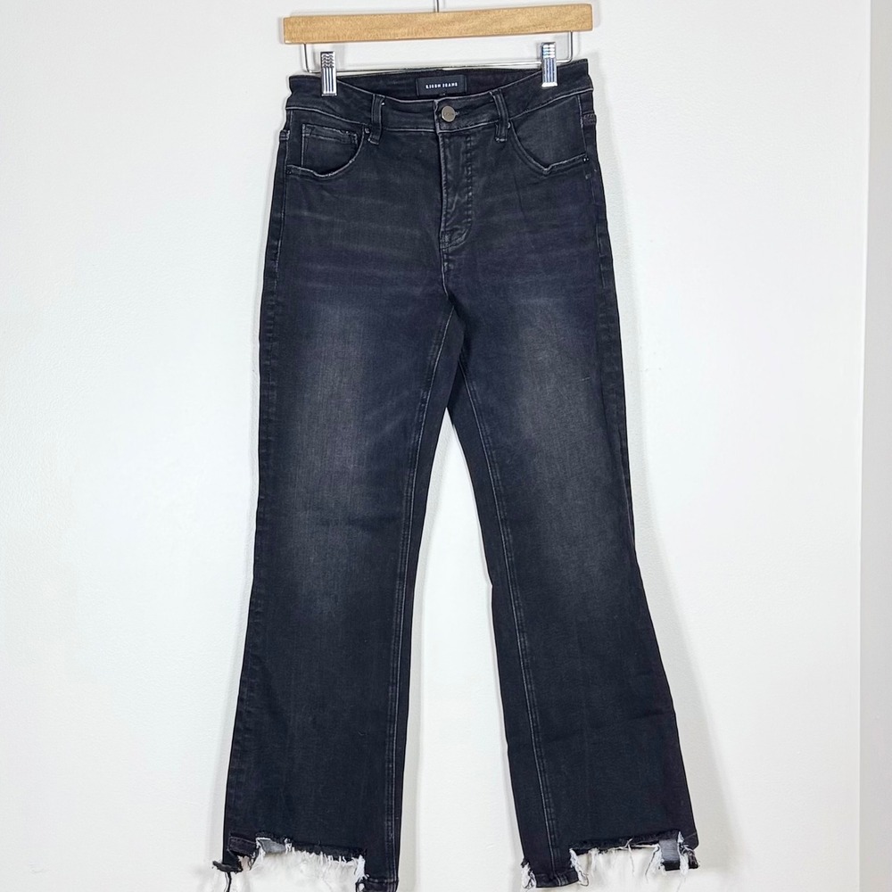 Risen Womens Mid Rise Crop Bootcut Jeans Size 7 Washed Black Denim Grunge Edgy